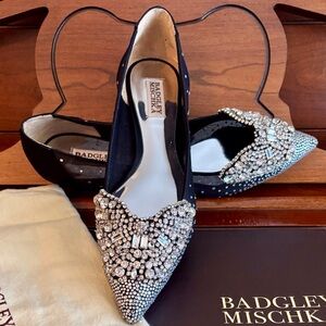Badgley Mischka Quinn Black Crystal-Embellished Pointed Flats
